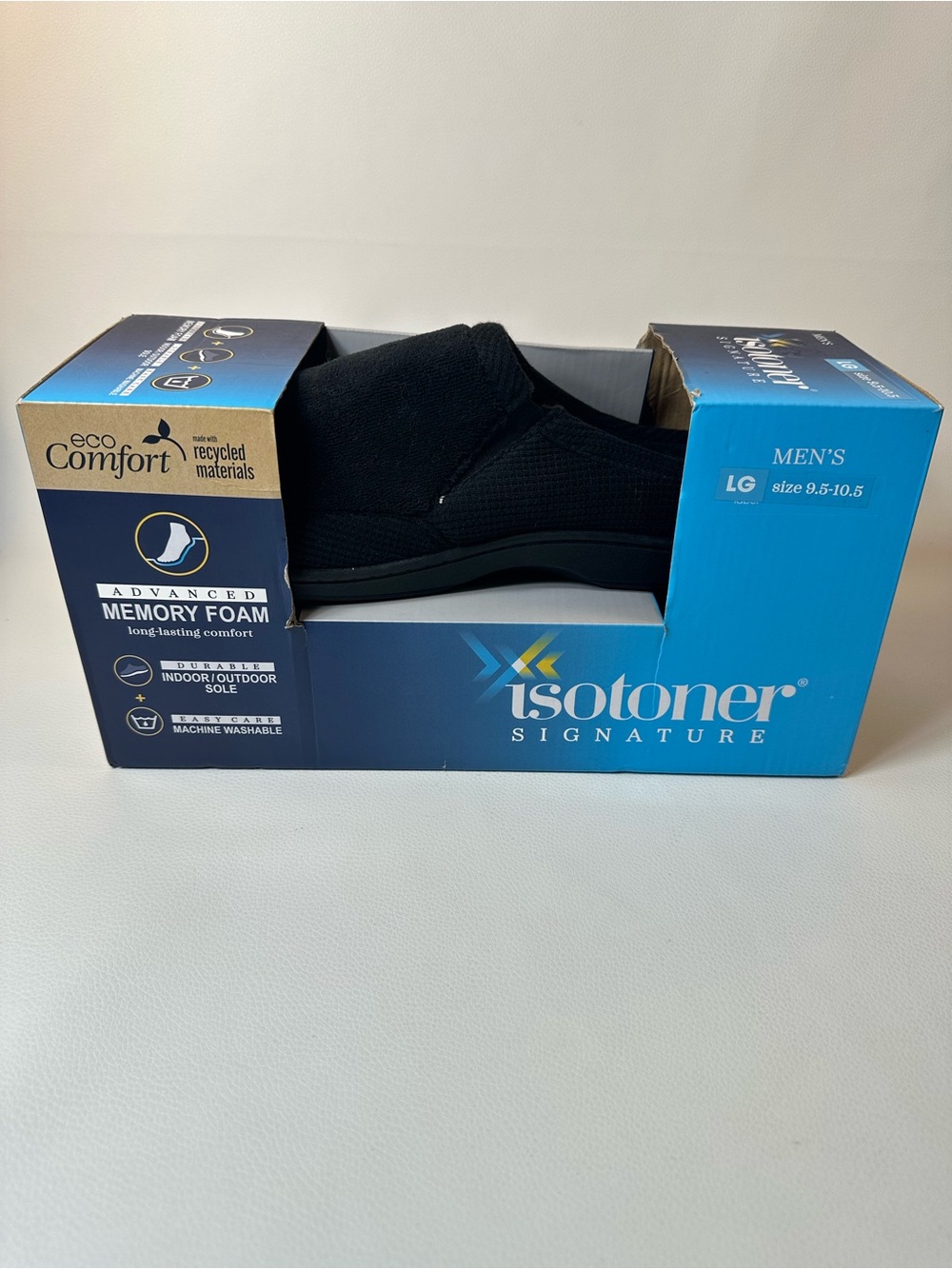 NEW in Box Men’s Isotoner Signature Memory Foam Slipper BLK SZ LG 9.5-10.5